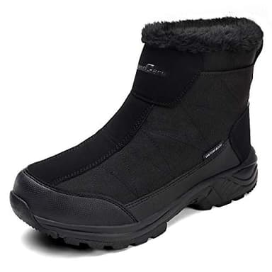 SILENTCARE Men's Warm Snow Boots, Fur Lined Waterproof Winter Shoes, Anti-Slip Lightweight Ankle Boot (10 M US, Black)