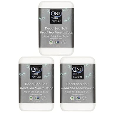 DEAD SEA Salt SOAP 3 PK - Shea Butter, Argan Oil, Magnesium, Sulfur, Minerals. All Skin Types, Problem Skin. Acne Treatment, Eczema, Psoriasis, Therapeutic, Natural, Fragrance Free, 7 oz Bars