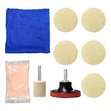 SHMZK 10 PCS Glass Polishing Kit, Windscreen Glass Scratch Removal Kit with 100g Cerium Oxide Powder, Felt Buffing Pad Wool Polishing Wheel Scratch Repair Kit for Glass Window Windshield