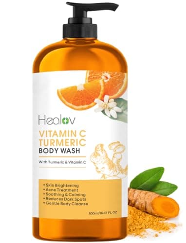 Turmeric Body Wash – Natural Skin Brightening Soap for Dark Spots & Hyperpigmentation – Exfoliating Turmeric Face & Body Wash for Scars, Glow & Gentle Daily Cleansing – Plant-Based Liquid Bath Soap