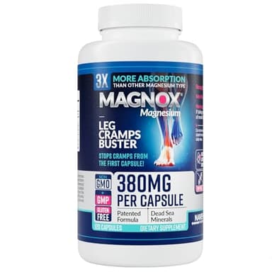 MAGNOX® Buster | Patented Clinically Tested 380mg Magnesium Supplement for Spasms & Leg Cramps at Night | One Capsule a Day for Almost Full Dosage | 3X More Absorption | Dead Sea Minerals (120 Caps)