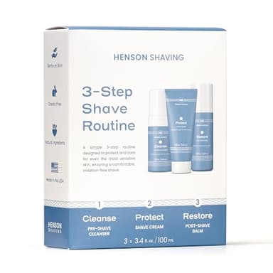 Henson Shaving Skin Care Combo – 3-Step Shaving Kit for Men with Cleanser, Shaving Cream & Post-Shave Balm – Gentle Grooming Kit for Smooth, Irritation-Free Shaves – 3.4 oz Each