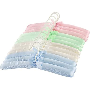 Tosnail Non-Slip Satin Padded Hangers Collection Shirt/Blouse Hangers - Pink, Blue, Green, White (12)