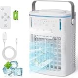 Portable Air Conditioners, 5000mAh Rechargeable Air Cooler with Remoter, Evaporative Personal Mini AC, 3 Wind Speed, 2-4-8H Timer, 3 Modes, Colorful Night Light, Portable AC for Room, Car, Camping