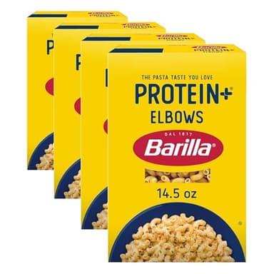 Barilla Protein+ (Plus) Elbows Pasta, 14.5 Ounce - plant based - Made from Lentils, Chickpeas & Peas - Non-GMO, Kosher Certified (Pack of 4)
