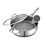 Frying Pans Nonstick with Lid,Hybrid Non Stick 5 Quart Saute pan,PFOA Free Cookware,Stainless Steel skillet,12 inch Deep Saute Pan,Dishwasher and Oven Safe,Works on Induction,Ceramic and Gas Cooktops
