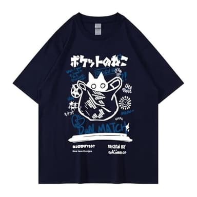 Unisex Cartoon T-Shirts Harajuku Kawaii Cat Letter Printed Short Sleeve Tees Couple Loose Clothes Y2K Tops (Medium,Black)