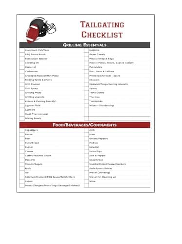 Tailgating Packing Essentials Checklist - Laminated Ultimate List to Never Forget Essential Items! Double Sided and Great for Football or Concert Tailgate Parties