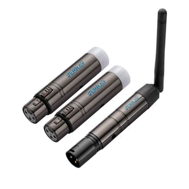 JERRAY 3Pcs Wireless DMX Dfi DJ 2.4G 2 Receivers & 1 Transmitter No Delay Lighting Controller for DJ Disco Party, Moving Heads, PAR Lights - 7 Group ID, 1000ft Range (Includes Power Adapters)
