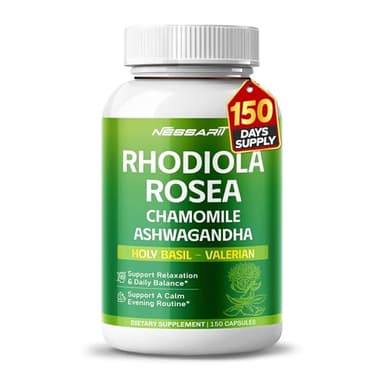 RHODIOLA ROSEA Supplement- 11-in-1 Natural Blend with Chamomile L-Theanine Ashwagandha Holy Basil Valerian Passionflower - 150 Count