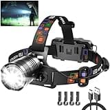 KYEKIO Headlamp Rechargeable, 990000LM Super Bright Head Lamp, Adjustable Focus LED Headlamp, 90°Angle Head Lights for Forehead, 4Mode Headlight, Headlamps for Adults Hard Hat Camping Essentials Gear