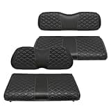 SAMXOMAP Golf Cart Front and Rear Seat Covers Waterproof and Sun Resistant Marine Grade Vinyl Leather Seat Cover Accessories for Club Car Precedent 2004+, Black(4PCS)