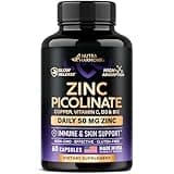 Zinc Picolinate 50mg - Zinc Supplement with Copper, Vitamin D3 & B12 - Stomach Friendly | Slow Release - Immune Support & Skin Health - High Absorption with BioPerine & Vitamin C - 60 Capsules