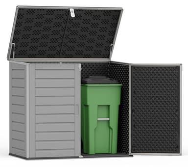 Uhomepro 4.6 Ft. X 4.1 Ft Outdoor Horizontal Storage Shed, Resin Storage Shed with Double Lockable Doors, Ideal for Garbage Can Storage and Garden Tools, Strong Water Resistance