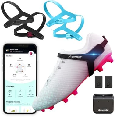 Playermaker 2.0 Soccer Tracker Kit Large + Blue Medium Straps, Smart Soccer Tracker for Cleats, Track 25+ Technical & Physical Metrics, Advanced Than GPS