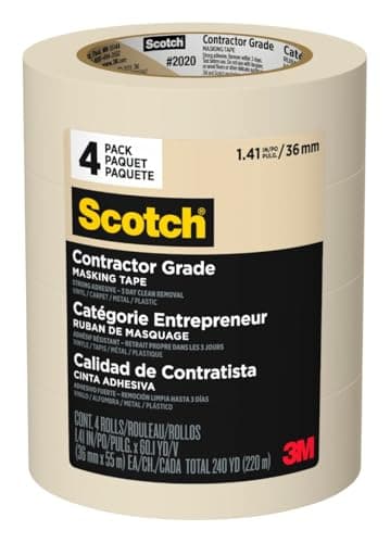 Scotch Contractor Grade Masking Tape, Tan, Tape for General Use, Multi-Surface Adhesive Tape, 1.41 Inches x 60.1 Yards, 4 Rolls