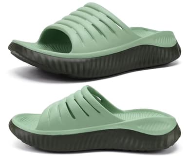 KuaiLu Womens Recovery Sandals Comfortable Plantar Fasciitis Arch Support Ladies Orthopedic Open Toe Slip On Running Sport Walking Slides Thick Athletic Cushion Slippers Summer Sliders Green Size 8