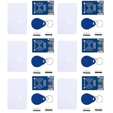 hiBCTR 6-Piece RFID Kit: Mifare RC522 RF IC Card Sensor Module with S50 Blank Cards and Keychains, Compatible with Arduino and Raspberry Pi