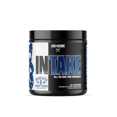 Axe & Sledge Intake All-in-One Pre-Workout | 300mg Caffeine | L-Citrulline, Beta Alanine, Betaine for Performance & Focus | Pre-Workout for Men & Women | 20/40 Servings, Deadlifts & Gummy Bears