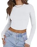 White Long Sleeve Shirt for Women Cute Going Out Workout Crop Top Basic Y2k Baby Tees Running Casual Ribbed Underscrub Fall Winter Lululemons Dupes 2024 L
