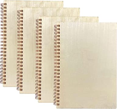 Cregugua 4 Pieces B6 Wooden Cover Sketchbook 80 blank Pages Jounal Notebook 7 x 5 In Blank Spiral Notebook for Crafts