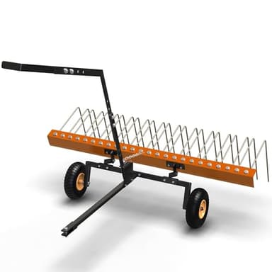 ActiveTrail 60'' Tow Behind Lawn Dethatcher, Tow-Behind Landscape Rake, Pull Behind Dethatcher with 24 Tines, Heavy-Duty Steel Pine Straw Rake for ATV, UTV, and Garden Tractors, Orange