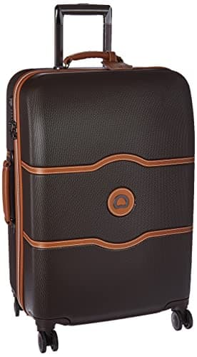 DELSEY PARIS Chatelet Hard+ Hardside Luggage with Spinner Wheels, Chocolate Brown, Checked-Medium 24 Inch