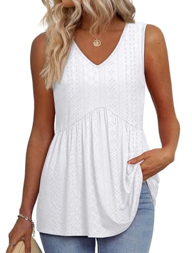 Peplum Tops for Women Womens Summer Tops 2026 Cowgirl Outfits Beach Vacation Clothes Spring Fashion Clothing Womens Sleeveless Top White Boho Tank Top M