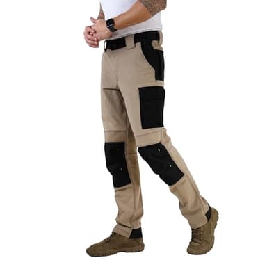 Ellobird Men's Work Utility Pants, Relaxed Fit 4 Way Stretch, Construction Carpenter Cargo Tactical, Durable Cordura,(Humus,30W x 30L)