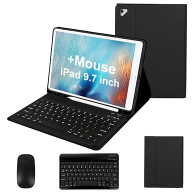 For iPad Pro 9.7 inch Case with Keyboard and Mouse for iPad 2018 (6th Gen)/ 2017 (5th Gen), Keyboard Case with Mouse for 2016 iPad Pro/Air 2/1, Detachable Wireless Keyboard Cover with Pencil Holder,PK