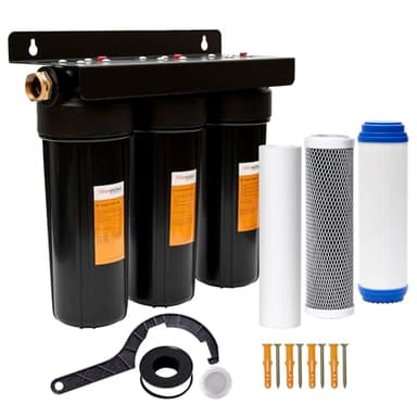 RV Water Filter System,Leak-Free Brass Fittings, Three Filters Included Reduces Sediment,rv Water Filter,Chlorine,Bad Taste and Odors,Suitable for RVs,Boats,Farming & Gardening
