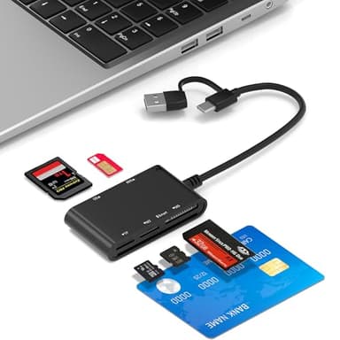 7 in 2 SIM Card Reader for Military CAC, SIM, SD/TF/MS Pro Duo/M2/IC/PIV, USB C/A Smart Card Reader for Win/Mac/Linux/Android, SIM Card Adapter Surpport Plug and Play