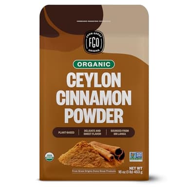 FGO Organic Ceylon Cinnamon Powder, 16oz Pure Sri Lanka Cinnamon for Spice & Seasoning, Great for Baking, Cooking, & Drinks, Additive Free, Non-GMO (Pack of 1)