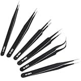 CHERALKEST 6 Pcs Precision Tweezers Set, Premium Anti-Static Stainless Steel Tweezer, ESD Curved of Tweezers for Electronics, Craft, Laboratory Work, Jewelry-Making, etc