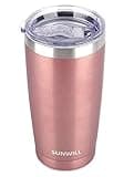 SUNWILL Travel Coffee Tumbler 20 oz, Insulated Mug with Lid, Stainless Steel Cup for Hot and Cold Drinks, Rose Gold