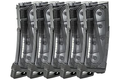 Lancer Tactical Airsoft M4 M16 Series Polymer 130 Round Transparent Window High Speed Mid-Cap Airsoft Magazine- Pack of 5 (Smoked 5 Pack)