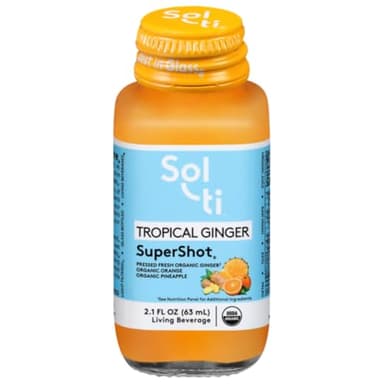 Sol-ti Organic Tropical Ginger SuperShot Drink, Aids in Collagen Production and Promotes Skin Elasticity, SuperFood, Cold-Pressed Fruit Juice Blend, 12 Pack (2.1 Fl oz)