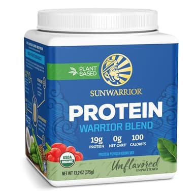 Sunwarrior Organic Plant Based Protein Powder | Vegan Organic Protein Powder Unflavored with BCAA Amino Acids & Hemp Seed Pea Blend | Non-GMO Soy Dairy Filler & Gluten Free (Unflavored, 15 Servings)