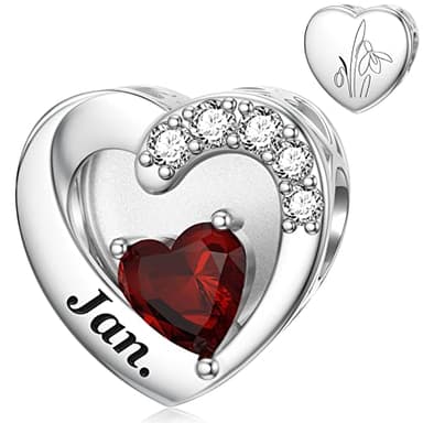 SEVENWELL Heart Birthstone Charms Fit Pandora Bracelets Birth Month Flower Charm Jewelry Birthday For Women