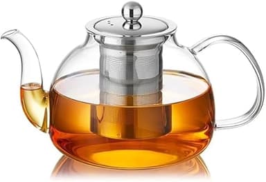 DOPUDO 40OZ (1200ML) Glass Teapot with Infuser Stovetop Safe, Clear Glass Tea Pot Kettle, Borosilicate Tea Pot with Infusers Filter for Loose Tea, Tea Kettle Dishwasher Safe