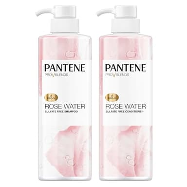 Pantene Sulfate Free Shampoo and Conditioner Set, Rose Water, Soothing and Moisturizing, Infused with Vitamin B5, for all Hair Types, Safe for Color Treated Hair, Pro-V Blend, 17.9 Fl Oz Each, 2 Pack