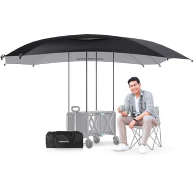 WONDERFOLD Sun Shade Canopy for S5 Convertible Utility Wagon - Large Umbrella with Sturdy Attachment & Plenty of Shade Around Your Utility Cart, Black