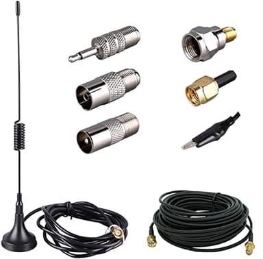 LACUCINO 75 ohm FM Antenna, Outdoor Antenna WiFi Stereo TV Indoor, 1.5m SMA-Male Connector Magnetic Transmitter Cable, 16.4Ft Extension Cable with 6pcs Adapter, Black