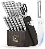 Knife Sets for Kitchen with Block imarku G14 Japanese Knife Set Stainless Steel Kitchen 14pcs, Built-in Sharpener, Sharp Knives with Non-slip Ergonomic Handle - Dishwasher Safe, Home Essential Gifts
