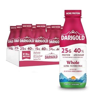 Darigold FIT High Protein Whole Ultra-Filtered Milk - Lactose Free, 25g Protein, 40% Less Sugar - 14oz Bottles, 12 Pack (Whole Milk)