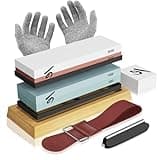 Knife Sharpening Stone Kit, KERYE Professional Japanese Whetstone Sharpener Stone Set, Premium 4 Side Grit 400/1000 3000/8000 Water Stone, Flattening Stone, Angle Guide, Leather Strop, Anti Cut Gloves