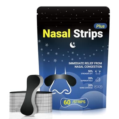 60ct Nasal Strips for Snoring,Extra Strength Nose Strips for Breathing,Hypoallergenic Strong Nasal Strips Tape, Boost Oxygen Intake,Improve Sleep Quality,Latex Free,Skin Safe Nasal Strip - Black