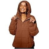 SMIDOW Womens Oversized Puffer Jacket Quilted Dolman Hoodies Lightweight Button Down Hooded Pullover Fall Winter Warm Clothes Free+People Dupes scuba dupes hoodie Brown L