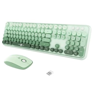 FOPETT Wireless Keyboard and Mouse Combo, 104 Keys Full-Sized 2.4 GHz Round Keycap Colorful Keyboards, USB Receiver Plug and Play, for Windows, Mac, PC, Laptop, Desktop (GradientGreen)
