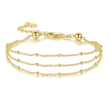 Gold Bracelets For Women 14K Gold Bracelet For Women Layered Bracelet For Womens Dainty Chain Fashion Jewelry Beaded Bracelets For Womens With Adjustable Length 7-8.6 Inches